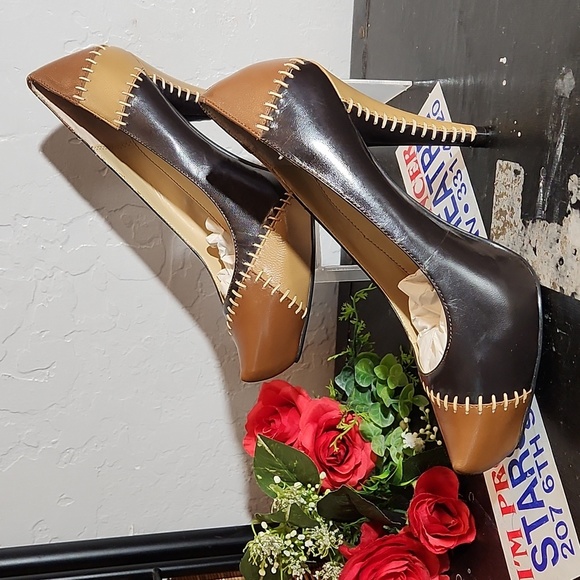 CHINESE LAUNDRY Leather Patchwork Thick Stich Detail Leather Heel 7M - Picture 5 of 10